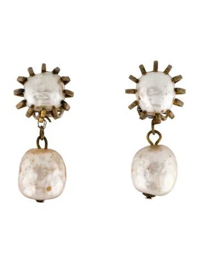 Pre-owned Miriam Haskell Vintage Faux Pearl Clip-on Drop Earrings In Multi