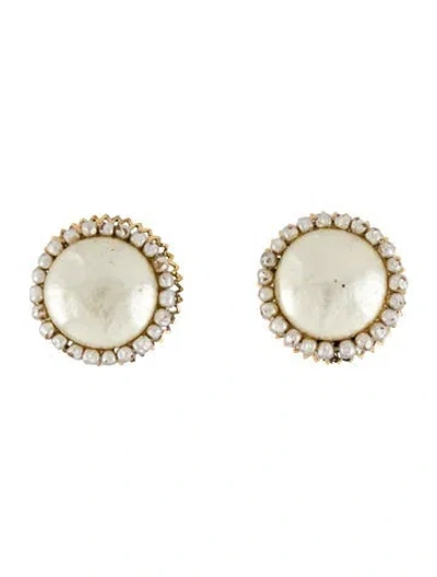 Pre-owned Miriam Haskell Vintage Faux Pearl Filigree Clip-on Earrings In White