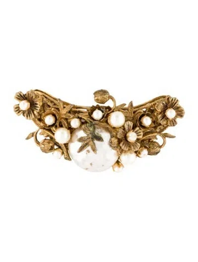 Pre-owned Miriam Haskell Vintage Faux Pearl Flower Brooch In Multi