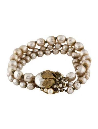 Pre-owned Miriam Haskell Vintage Faux Pearl Multistrand Bracelet In White