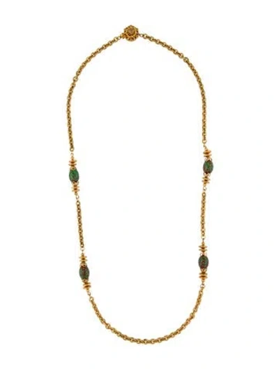 Pre-owned Miriam Haskell Vintage Glass Bead Necklace, 29.25" In Green