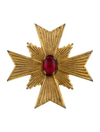 Pre-owned Miriam Haskell Vintage Resin Cross Brooch Pin In Red