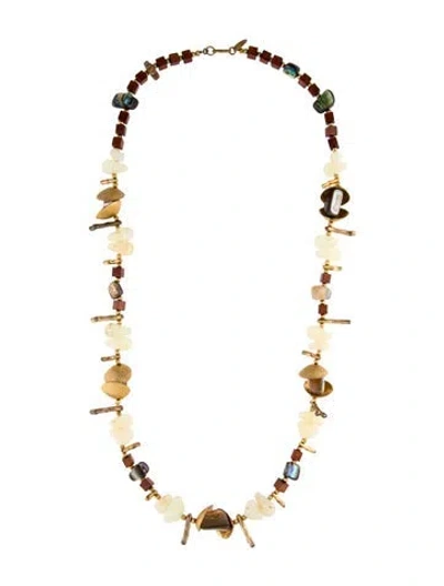 Pre-owned Miriam Haskell Wood,shell, & Mother Of Pearl Necklace, 28" In Brown