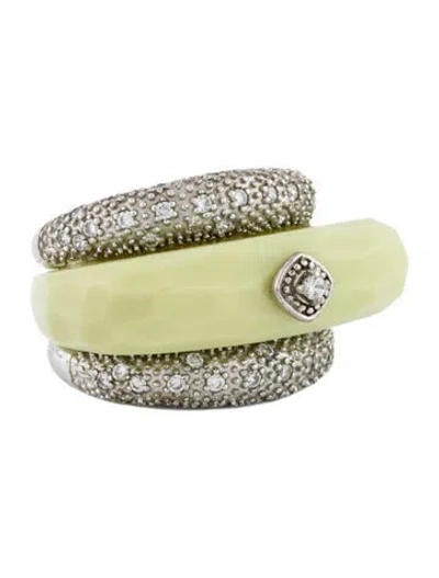 Pre-owned Miriam Salat Imperial Resin & Cubic Zirconia Cocktail Ring In Green