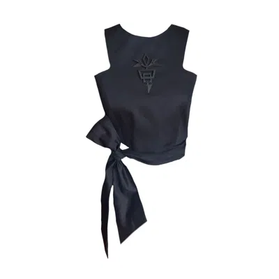 Mirimalist Women's 3d Printed Wrap-around Black Top
