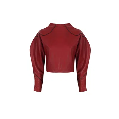 Mirimalist Women's Angle Open Back Top In Red Leather
