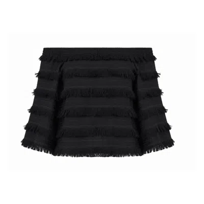 Mirimalist Women's Black Fringe Off Shoulder Top