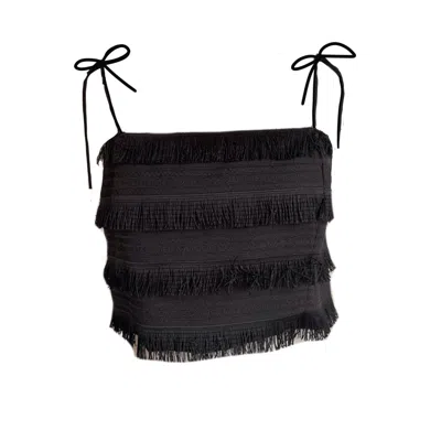 Mirimalist Women's Black Fringe Slip Top
