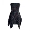 Mirimalist Women's Black Strapless Tweed Dress In Black