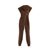 Mirimalist Women's Brown / Green Sepiamood Tencel Jumpsuit In Brown/green