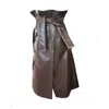 Mirimalist Women's Brown Sepia Leather Wrap Midi Skirt In Brown
