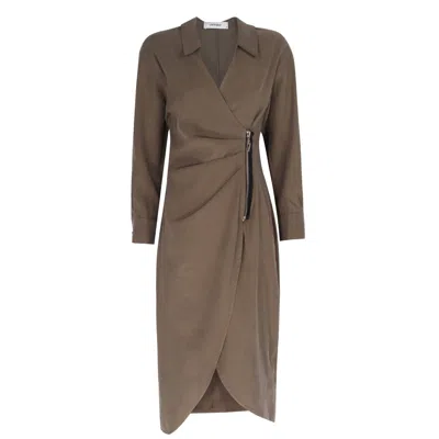 Mirimalist Women's Green Khaki Cupro Shirt Dress