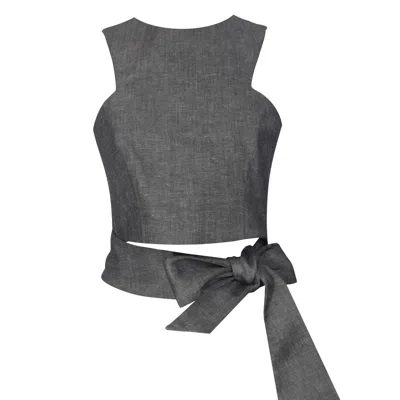 Mirimalist Women's Grey Wrap Around Linen Top