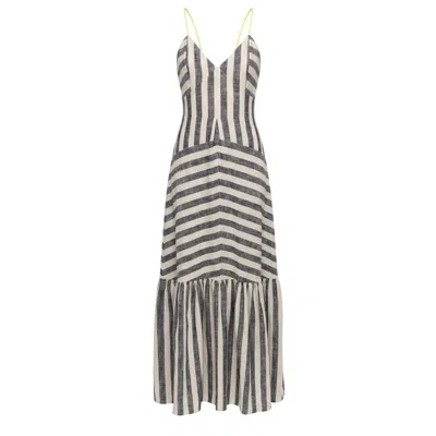 Mirimalist Women's Slate Grey Striped Maxi Dress In Gray