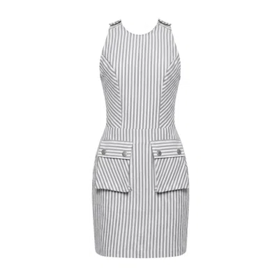 Mirimalist Women's White Apron Striped Mini Dress