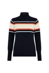 Mirla Beane Women's Blue Cashmere Mix Navy/cream/orange Stripe High Neck Jumper In Blue
