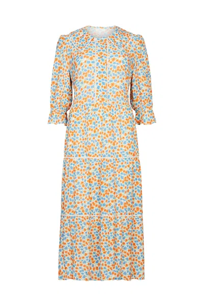 Mirla Beane Women's Neutrals / Blue / Yellow Mini Bloom Floral Midi Dress In Blue/yellow