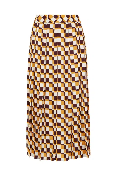 Mirla Beane Women's Neutrals / Yellow / Orange Checkerboard Midi Skirt In Yellow/orange