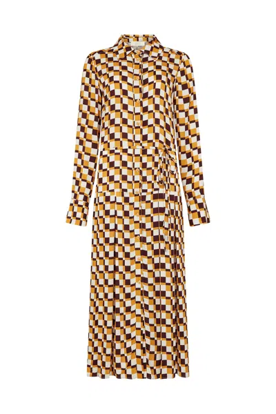 Mirla Beane Women's Neutrals / Yellow / Orange Checkerboard Shirt Dress In Yellow/orange