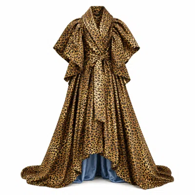 Miro Misljen Women's Black / Brown / Yellow Leopard Print Dramatic Wrap Cape Coat - One Size In Animal Print