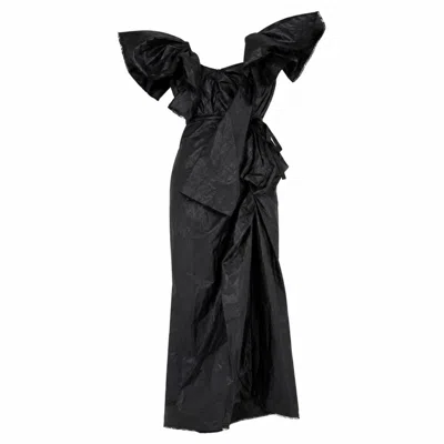 Miro Misljen Women's Black Midnight Ruffle Statement Gown