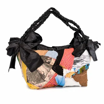 Miro Misljen Women's Black Patchwork Ribbon Bucket Bag