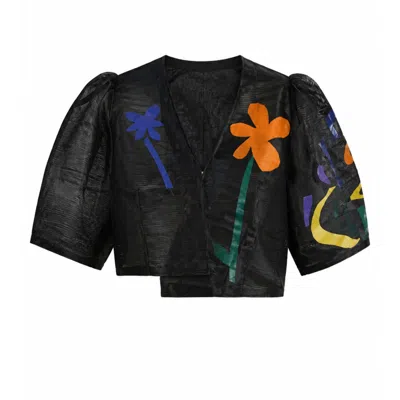 Miro Misljen Women's Black Silk Printed Bolero