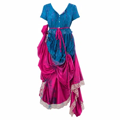 Miro Misljen Women's Blue / Pink Draped Maxi Dress In Multi