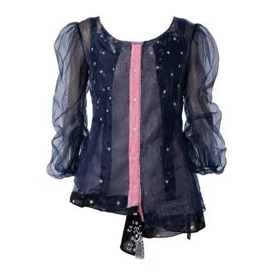 Miro Misljen Women's Blue / Pink Sheer Star Organza Blouse In Multi