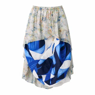 Miro Misljen Women's Blue / White Patchwork Print Midi Skirt In Multi