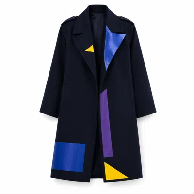Miro Misljen Women's Blue / Yellow Printed Belted Overcoat In Multi