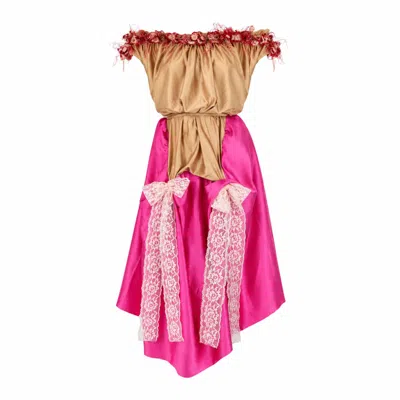 Miro Misljen Women's Brown / Pink Off-shoulder Romantic Midi Dress - One Size In Multi