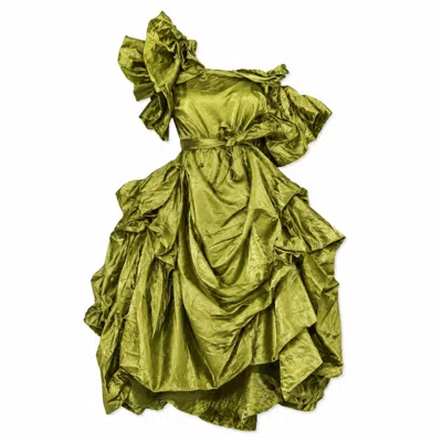 Miro Misljen Women's Green Avant Garde Olive Ruffle Balloon Dress - One Size