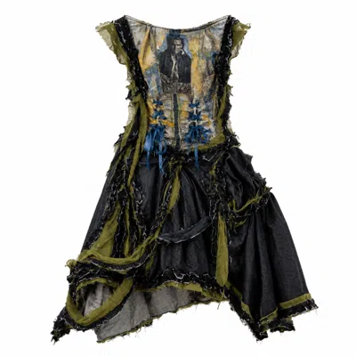 Miro Misljen Women's Green / Blue Distressed Corset Self-portrait Denim Maxi Dress - One Size In Multi