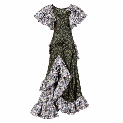 Miro Misljen Women's Green / White Butterfly Dress - One Size In Multi
