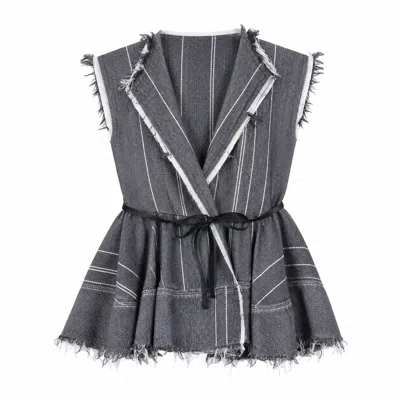 Miro Misljen Women's Grey / White Grey Asymmetric Sleeveless Jacket In Multi
