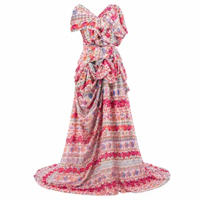 Miro Misljen Women's Pink Jardin Draped One-shoulder Gown In Multi