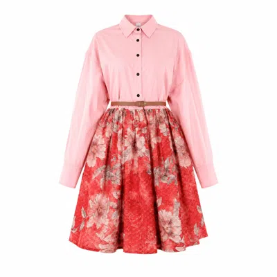 Miro Misljen Women's Pink / Red Oversized Pink Shirt Dress - One Size