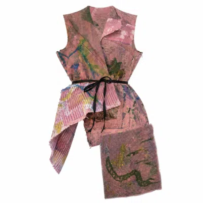 Miro Misljen Women's Pink / Yellow Hand-painted Sleeveless Jacket – Upcycled Art Jacket In Multi