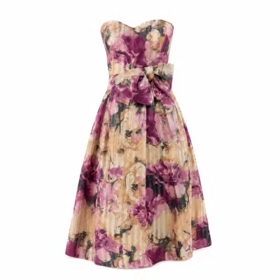 Miro Misljen Women's Pink / Yellow / Purple Floral Pleated Strapless Dress In Multi