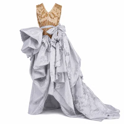 Miro Misljen Women's Silver Grey Draped Couture Dress