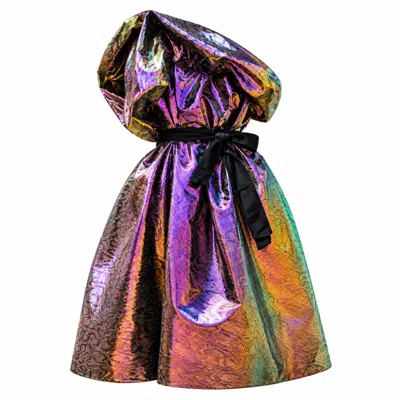 Miro Misljen Women's Silver Iridescent One-shoulder Dress - One Size In Purple