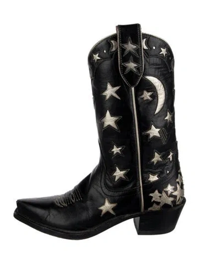 Pre-owned Miron Crosby Leather Graphic Print Western Boots In Black