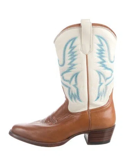 Pre-owned Miron Crosby Leather Graphic Print Western Boots In Neutrals