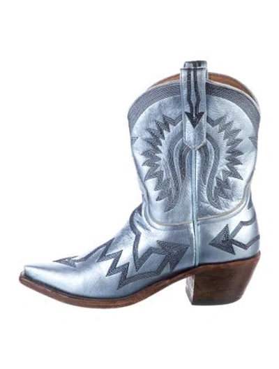 Pre-owned Miron Crosby Leather Patterned Western Boots In Blue