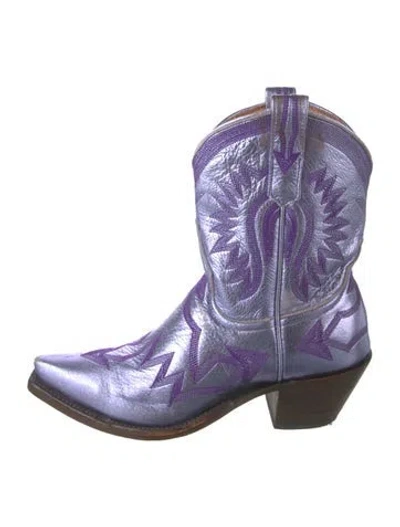 Pre-owned Miron Crosby Leather Patterned Western Boots In Blue/purple