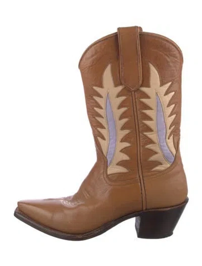 Pre-owned Miron Crosby Leather Patterned Western Boots In Brown