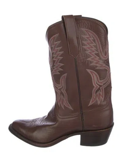 Pre-owned Miron Crosby Leather Patterned Western Boots In Brown
