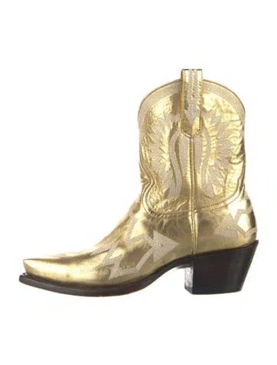 Pre-owned Miron Crosby Leather Patterned Western Boots In Gold/metallic