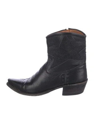 Pre-owned Miron Crosby Leather Western Boots In Black